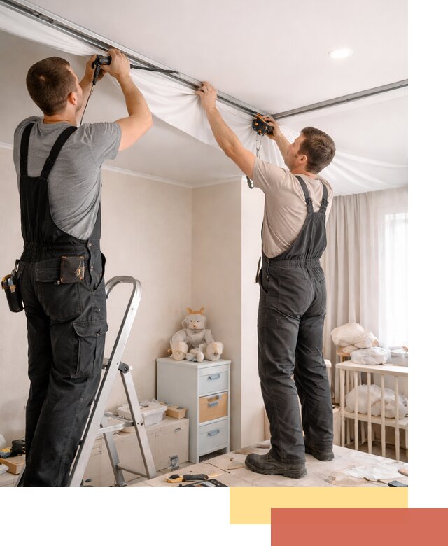 Монтаж натяжного потолка в детской комнате в таре