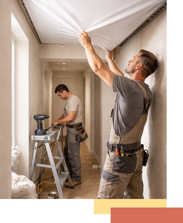 Монтаж натяжного потолка в прихожей в таре