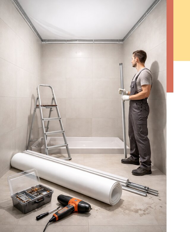 Монтаж натяжного потолка в санузле в таре от 1903 руб. — ОТДЕЛОЧНИК-Тар