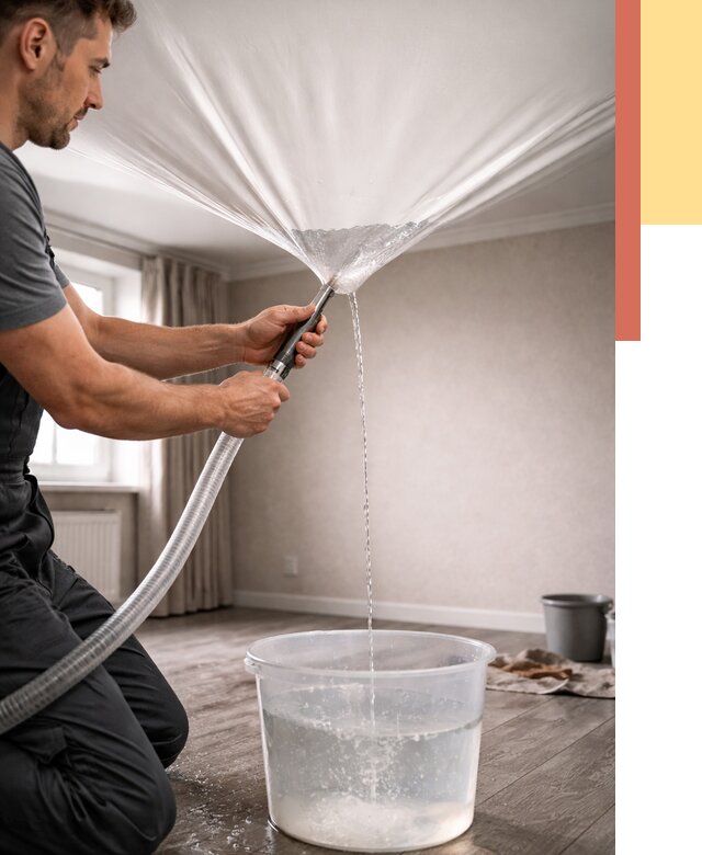 Слив воды с натяжного потолка в таре от 2572 руб. быстро и недорого | ОТДЕЛОЧНИК-Тар