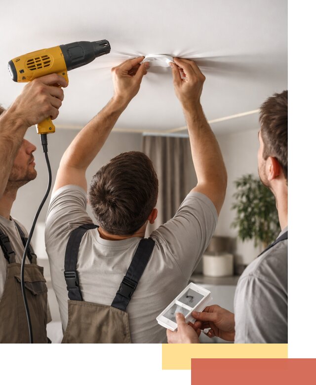 Ремонт прокола полотна натяжного потолка в таре