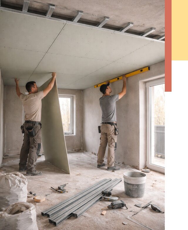 Одноуровневый потолок из гипсокартона в таре от 772 руб. — монтаж под ключ | ОТДЕЛОЧНИК-Тар