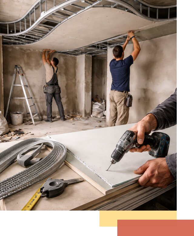 Криволинейный потолок из гипсокартона в таре — монтаж и отделка