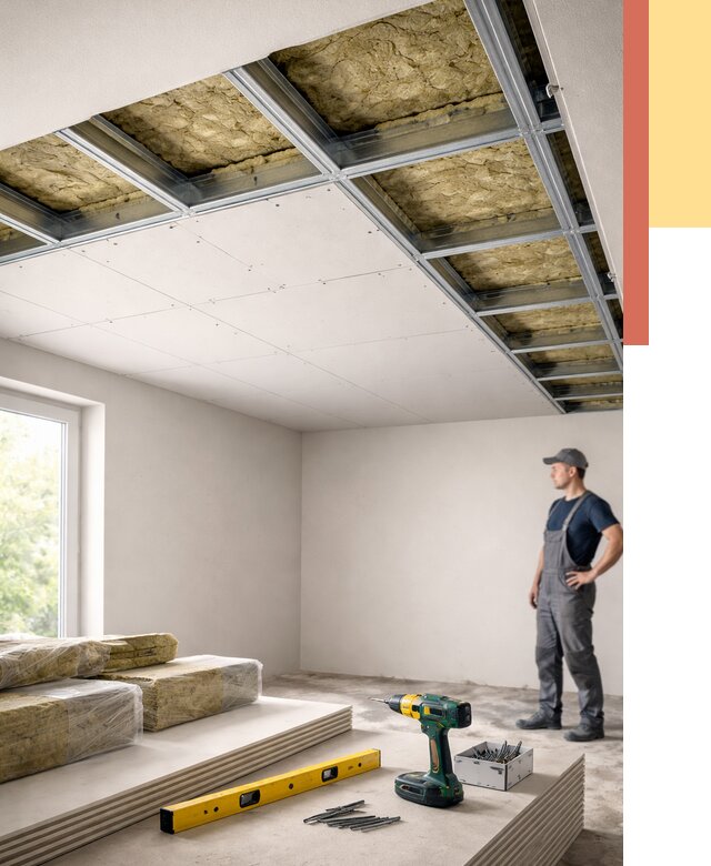 Звукоизоляция потолка ГКЛ в таре от 977 руб. — монтаж под ключ | ОТДЕЛОЧНИК-Тар