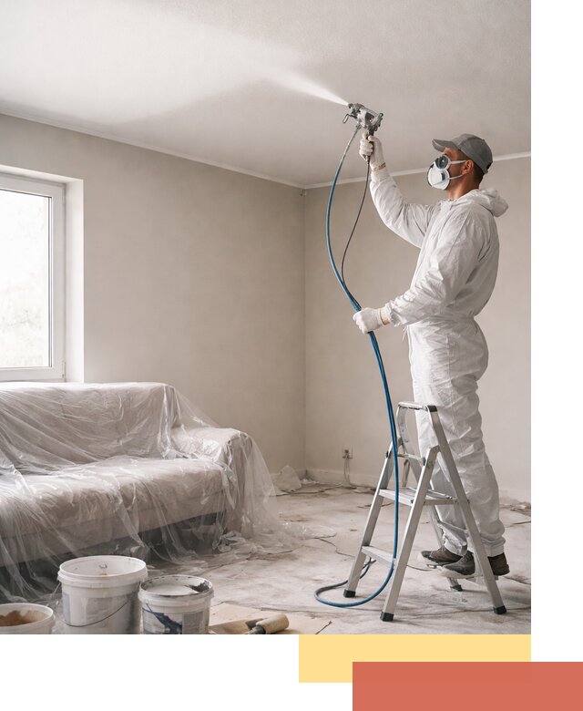 Покраска потолка краскопультом в таре быстро и качественно