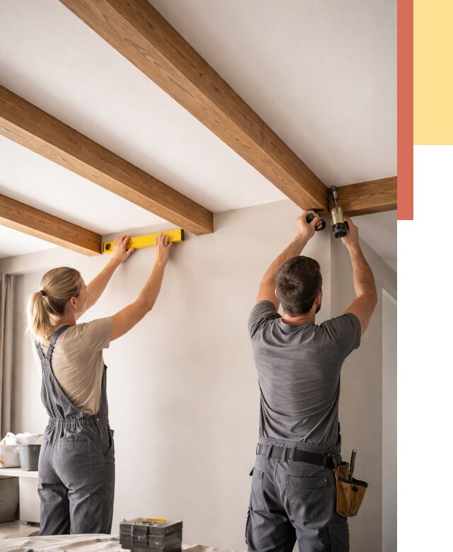 Монтаж декоративных балок на потолок в таре от 4321 руб. — ОТДЕЛОЧНИК-Тар